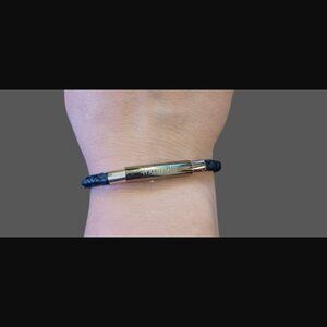 Stainless Steel Black And Blue Braided Adjustable Mens Bracelet 7-8"